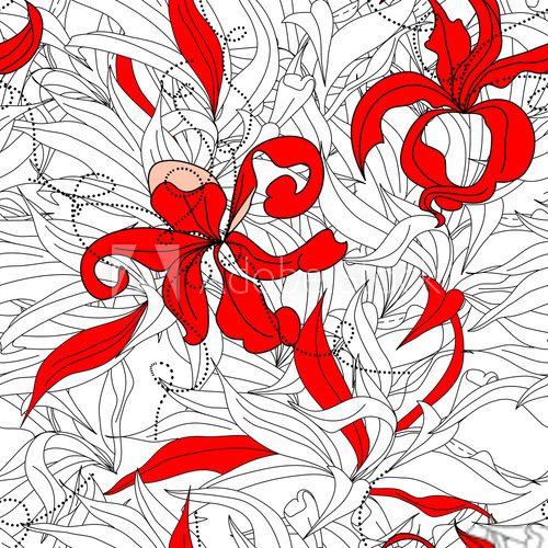 Fototapeta Kwiecista bezszwowa tapeta z czerwonymi kwiatami
