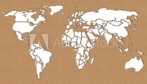 Fototapeta Mapa świata wycięta z papieru rzemieślniczego