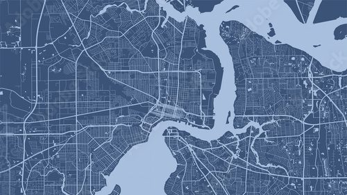 Fototapeta Mapa tła niebieskiego wektora, ulice miasta Jacksonville i ilustracja kartografii wody.