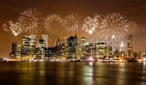 Fototapeta Panoramę Nowego Jorku z fajerwerkami