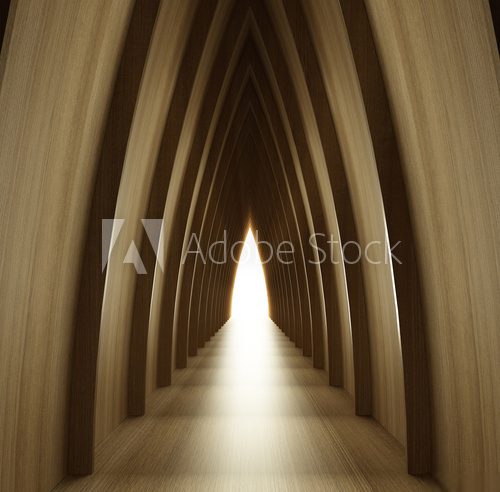Fototapeta widok z błyszczącego, drewnianego korytarza