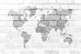 Fototapeta Czerwona ceglana ściana tekstury Miękki brzmienie Biały kolor z światową mapą