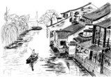 Fototapeta szkic Wioska rzeki wuzhen