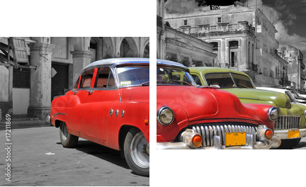 Kolorowa panorama samochodów Hawana - Obraz dwuczęściowy, Dyptyk