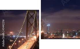 bay bridge i san francisco w nocy panorama - Obraz dwuczęściowy, Dyptyk