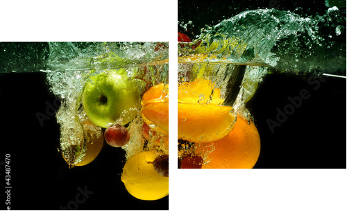 Owoce i warzywa pluskają się w wodzie - Obraz dwuczęściowy, Dyptyk