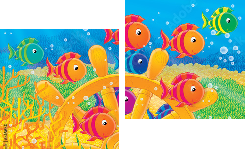 Kolorowe rybki na dnie oceanu - Obraz dwuczęściowy, Dyptyk