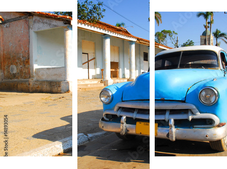 samochód oldtimer na Kubie - Obraz trzyczęściowy, Tryptyk