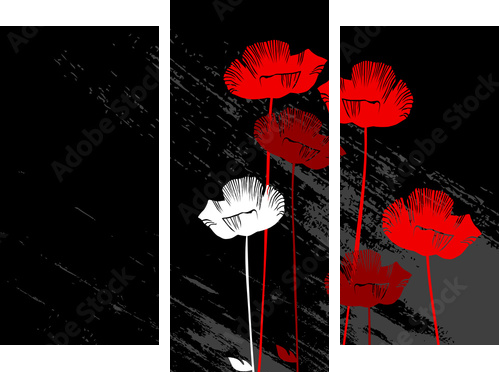 kwiatowy tło, mak z miejscem na tekst - Obraz trzyczęściowy, Tryptyk
