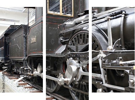Szczegół stara parowa lokomotywa - Obraz trzyczęściowy, Tryptyk