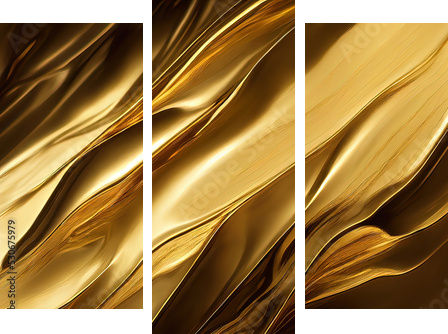 Złota tekstura tło, abstrakcyjne tło płynnego złota - Obraz trzyczęściowy, Tryptyk