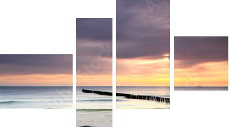 Łódź na pięknej plaży w wschodzie słońca - Obraz czteroczęściowy, Fortyk