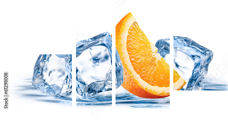 Pomarańczowa owoc z lodem odizolowywającym na białym tle - Obraz czteroczęściowy, Fortyk