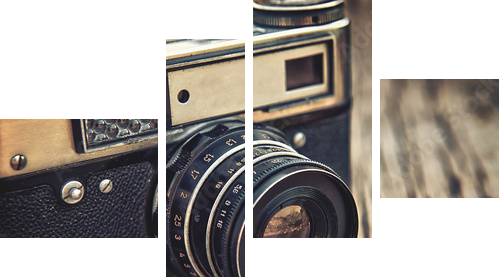 stary vintage zbliżenie kamery na drewniane tła - Obraz czteroczęściowy, Fortyk