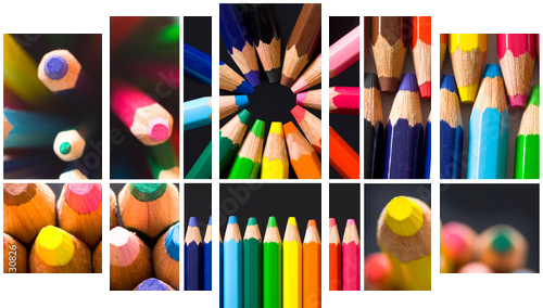 kolaż kolorowych ołówków - Obraz pięcioczęściowy, Pentaptyk
