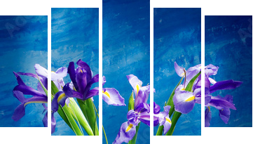 Kwiaty we flakonie -kompozycja z irysów - Obraz pięcioczęściowy, Pentaptyk