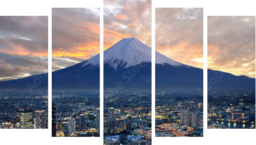 Surrealistyczny widok miasta Yokohama i Mt. Fuji - Obraz pięcioczęściowy, Pentaptyk