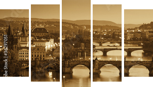 Widok na Most Karola i Wełtawę, Sepia - Obraz pięcioczęściowy, Pentaptyk