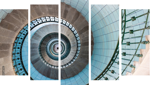 Schody spiralne wewnątrz latarni morskiej - Obraz pięcioczęściowy, Pentaptyk