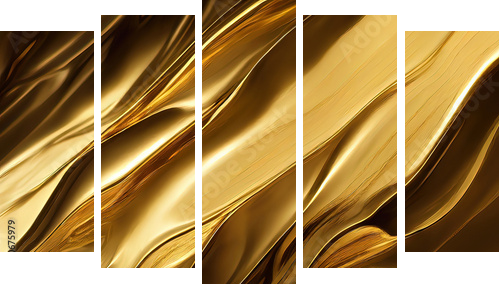Złota tekstura tło, abstrakcyjne tło płynnego złota - Obraz pięcioczęściowy, Pentaptyk