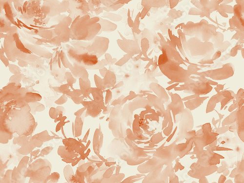 Fototapeta Akwarelowy, bezszwowy kwiatowy wzór z abstrakcyjnymi, ręcznie malowanymi, monochromatycznymi, brązowymi różami i kwiatami polnymi. Wzór róż na tekstyliach i papeterii. Ręcznie rysowana tapeta z różami.