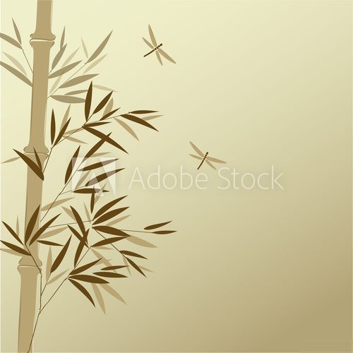 Fototapeta Bambus z ważkami w chińskim stylu malarstwa