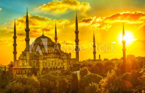 Fototapeta Błękitny Meczet o zachodzie słońca
