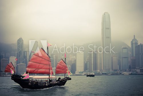Fototapeta chiński styl żaglówkę w Hongkongu