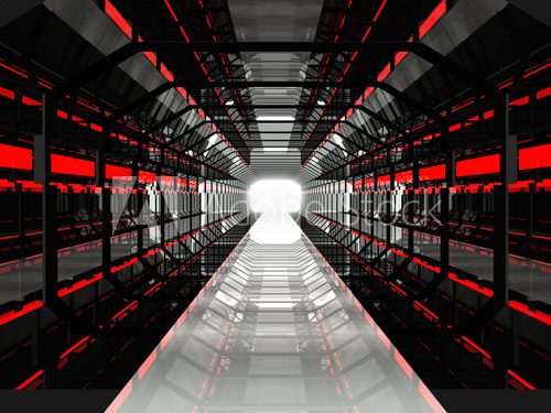 Fototapeta Ciemnoczerwony futurystyczny korytarz