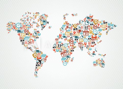 Fototapeta Dostawa światowej mapy wysyłki ikony kolorowe sieci ilustracyjne.