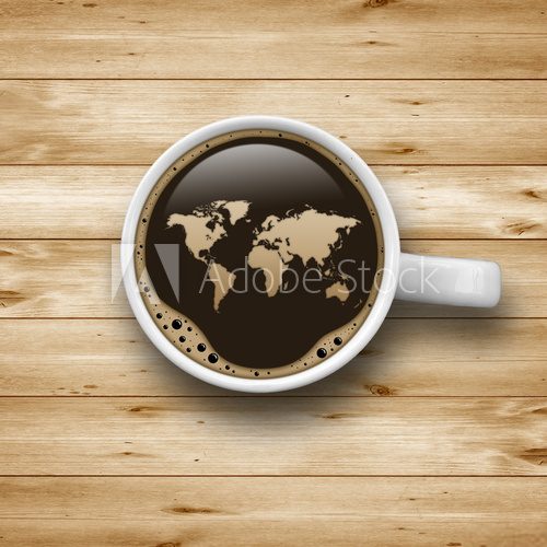 Fototapeta Filiżanka kawy z mapy świata