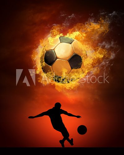 Fototapeta Gorąca piłka na prędkości w płomieniach ognia