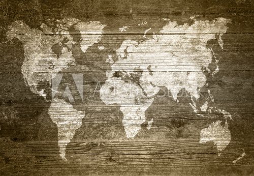 Fototapeta Grungewood - mapa świata