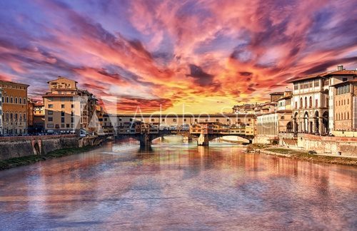 Fototapeta HDR ... Zachód słońca we Florencji .... Ponte Vecchio