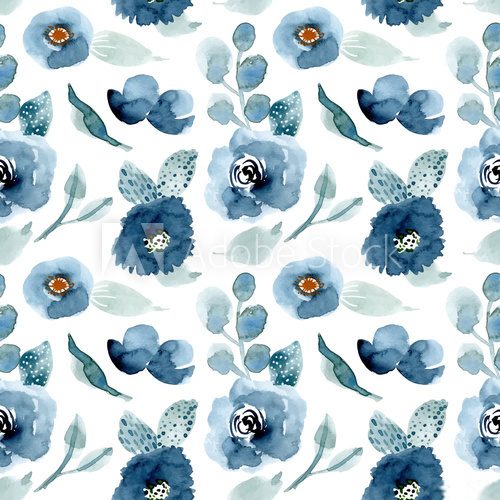 Fototapeta ładny niebieski kwiatowy wzór akwarela