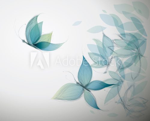 Fototapeta Lazurowe kwiaty jak motyle / szkic surrealistyczny
