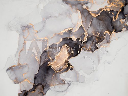 Fototapeta Luksusowa abstrakcyjna sztuka płynnego malowania tła alkoholowego atramentu technika czarno-złota