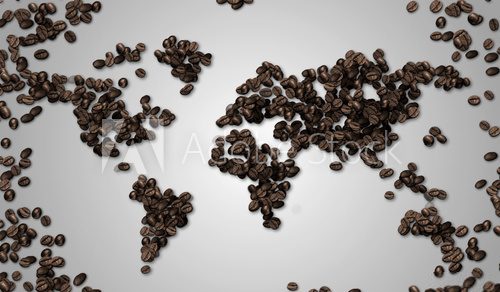 Fototapeta Mapa świata Coffee Bean na białym papierze