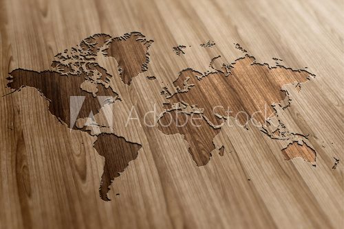 Fototapeta Mapa świata na drewniane tła