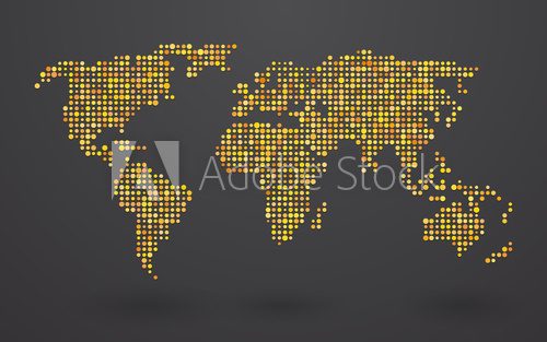 Fototapeta mapa świata składa się z małych żółtych kropek polka