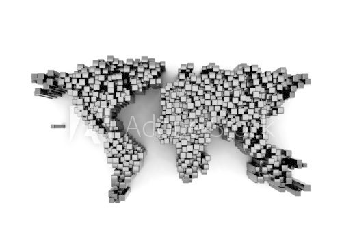 Fototapeta Mapa świata wykonana z czarnych metalowych sześcianów