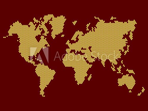 Fototapeta Mapa świata z kropkami na ciemnym tle. Wektor