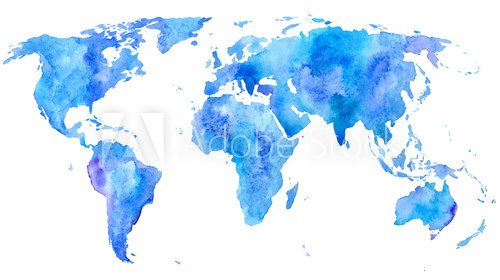 Fototapeta Mapa świata. Ziemia. Akwarela ilustracja. Białe tło.
