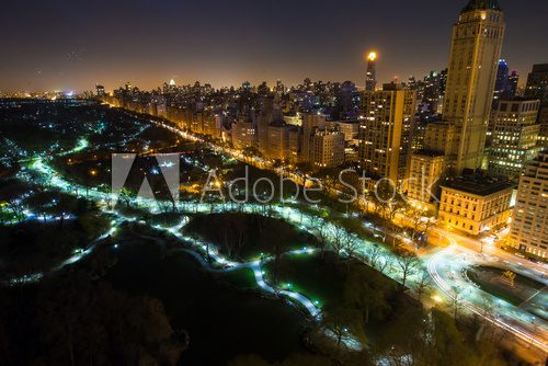 Fototapeta New York City Central Park panorama z lotu ptaka w ciemną noc