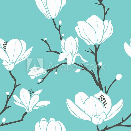 Fototapeta niebieski wzór magnolii