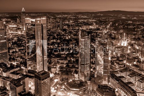 Fototapeta Nocna panorama biznesowego miasta w sepii