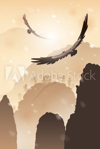 Fototapeta Orły latające nad górami