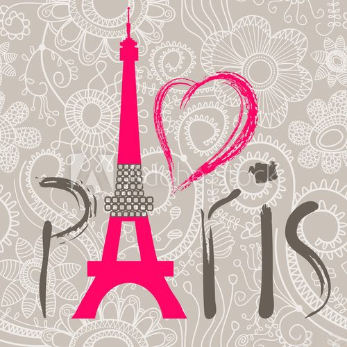 Fototapeta Paryski napis nad koronkowym bezszwowym wzorem