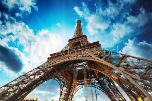 Fototapeta Paryż. Piękny widok z wieży Eiffla z nieba kolory zachodu słońca