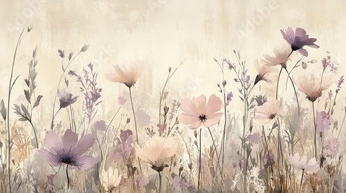 Fototapeta Pastelowa łąka w akwarelowym świcie